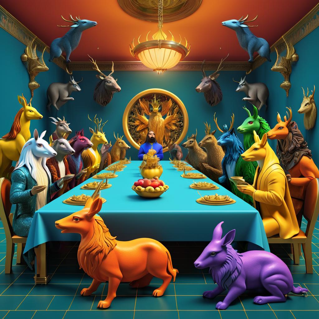 Surreal Last Supper with Animals and Mythical Beings