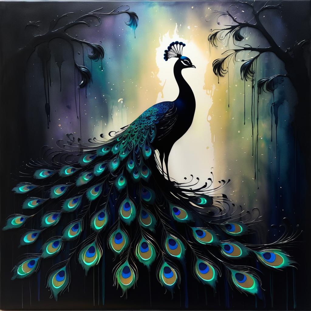 Elegant Silhouette of a Peacock at Night