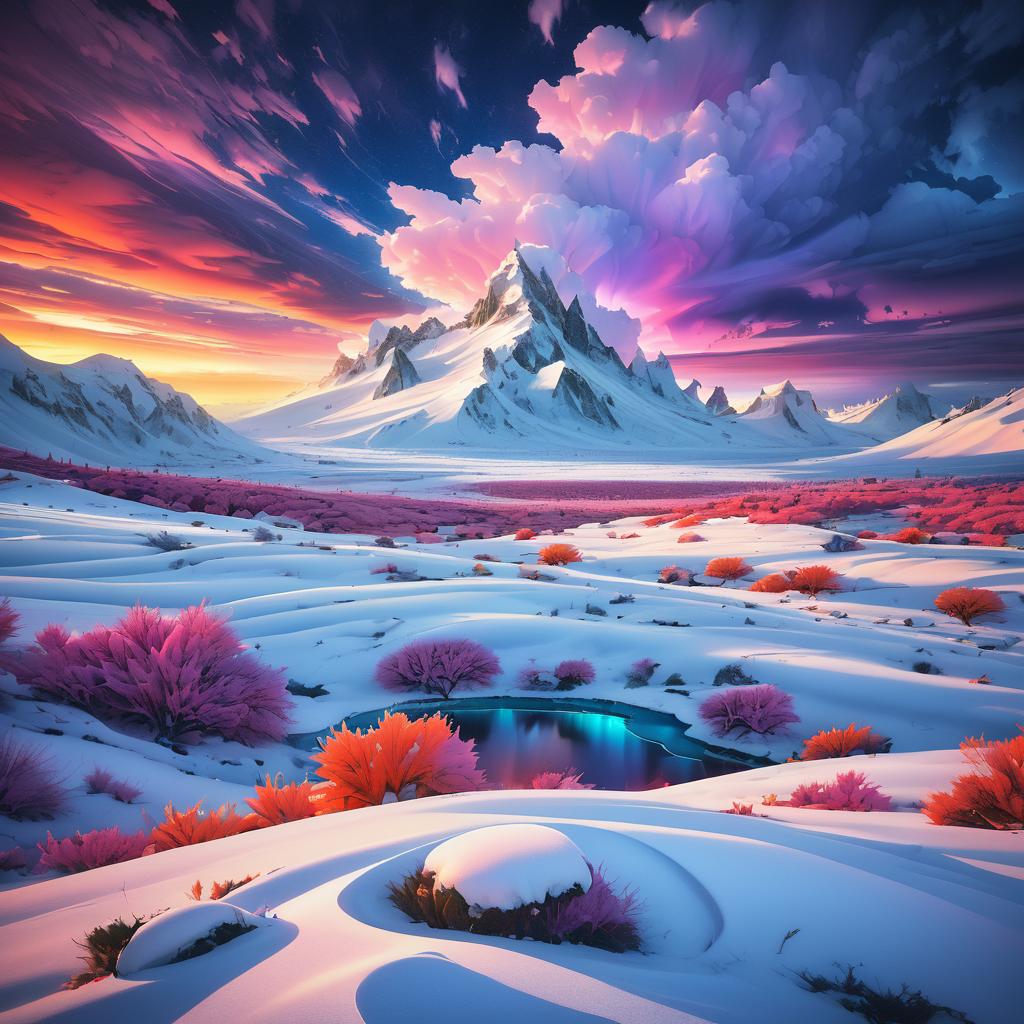 Surreal Snowy Plateau with Vivid Colors