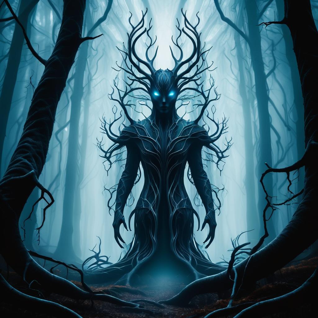 Eerie Bioluminescent Creature in Foggy Forest