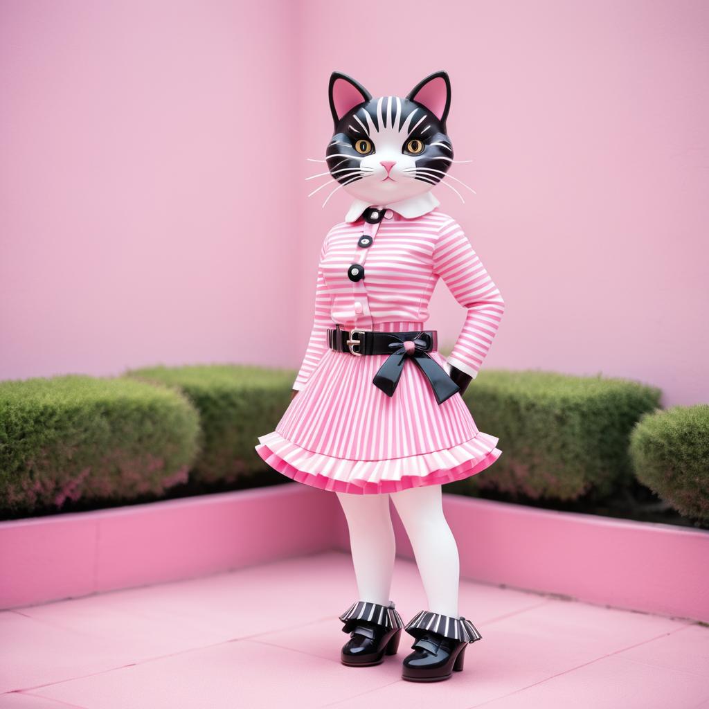 Stylish Cat in Pink Miniskirt Outfit