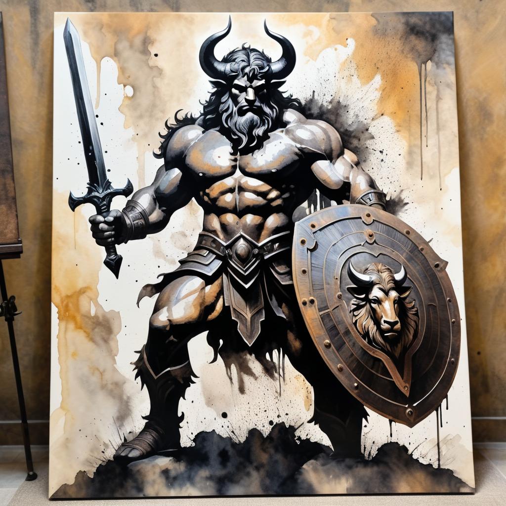 Modern Acrylic Art: Theseus vs. Minotaur