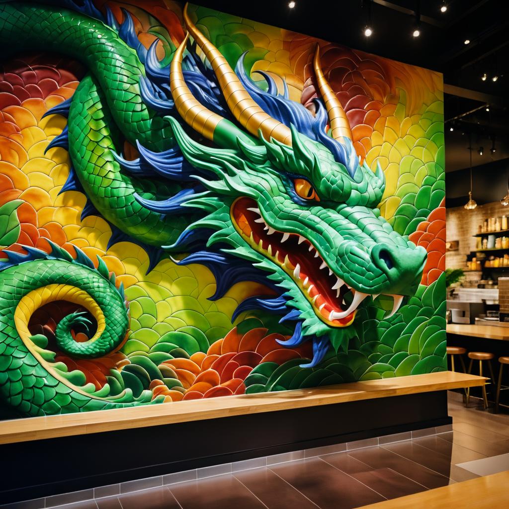 Dragon Painting Mural at Starbucks