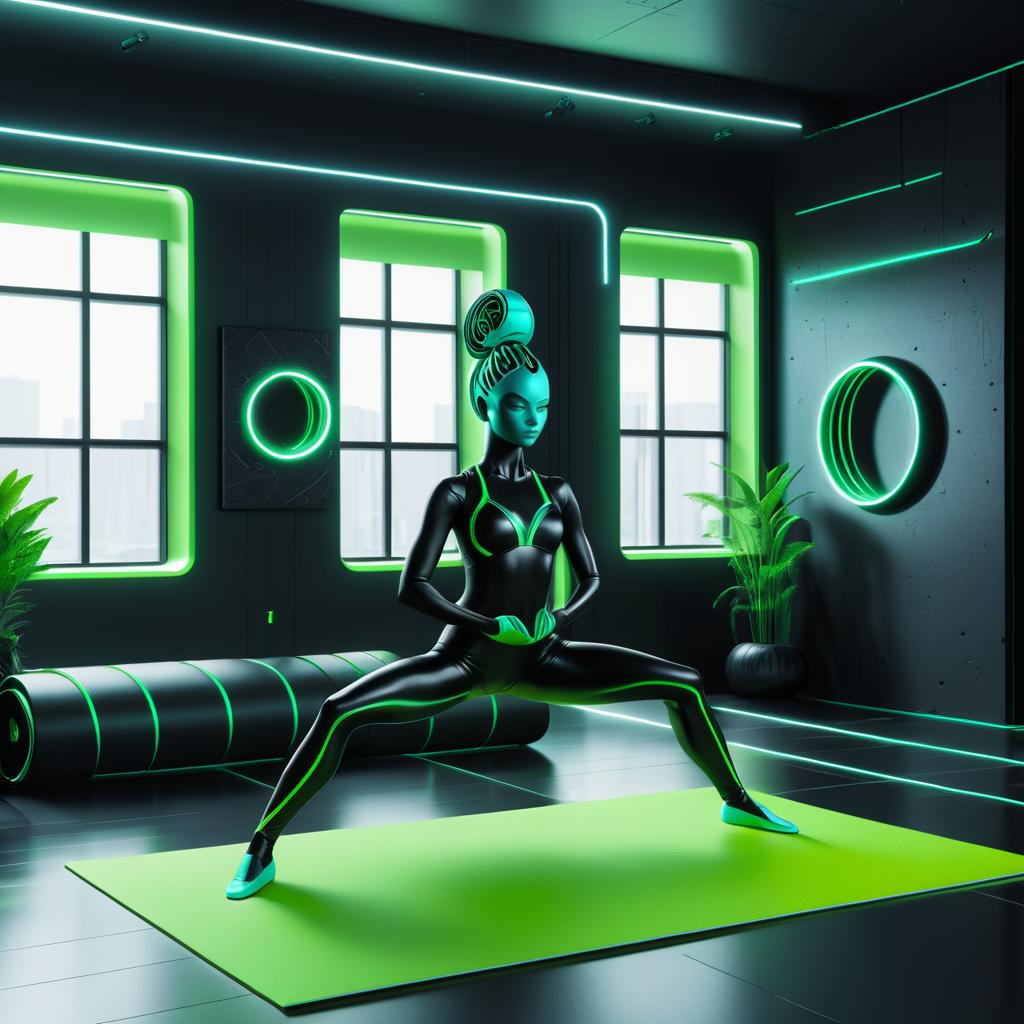 Futuristic Android Yoga in Minimalist Space