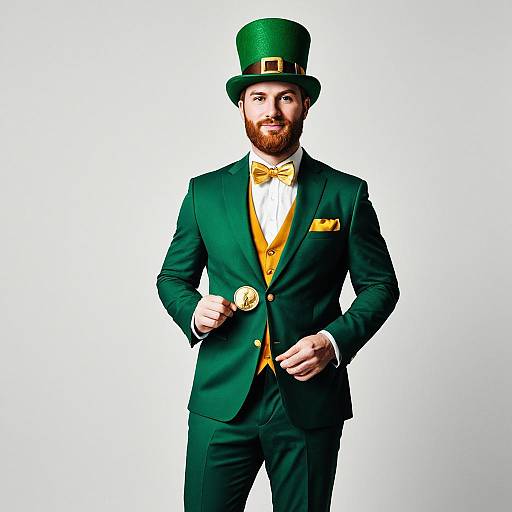 Man in Leprechaun Costume Holding Gold Coin