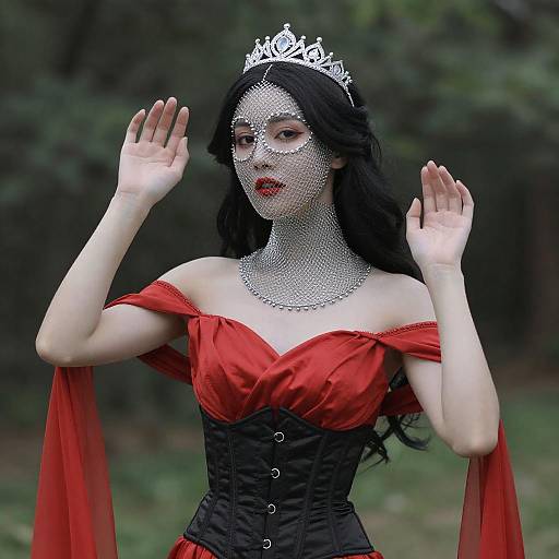 Elegant Woman in Silver Mesh Crown