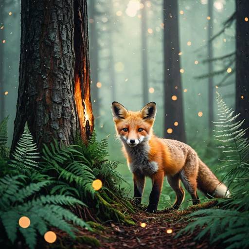 Playful Red Fox Cub in Misty Forest Playful Red Fox Cub in Misty Forest