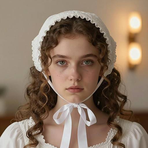Young Woman in White Bonnet and Dress