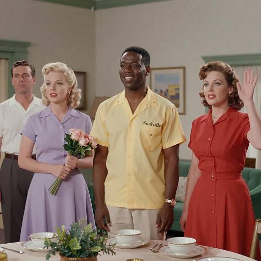 1950s Movie Scene with Colorful Characters