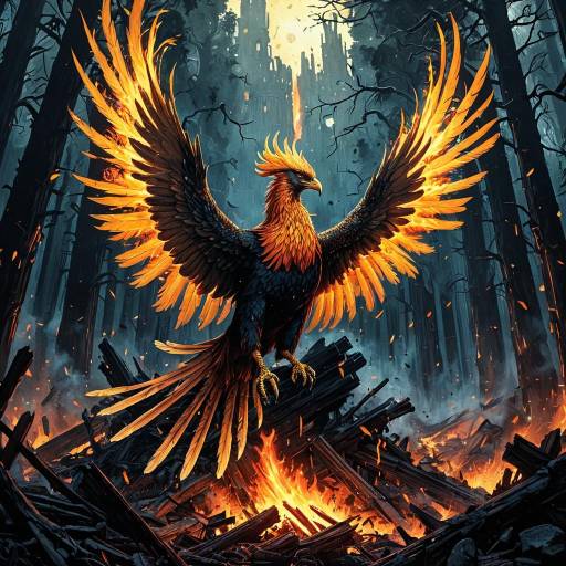 Majestic Phoenix Rising from Burning Forest