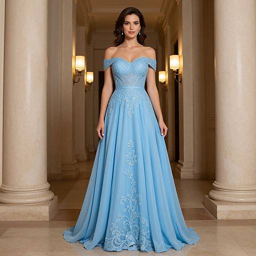 Elegant Woman in Sky Blue Prom Dress