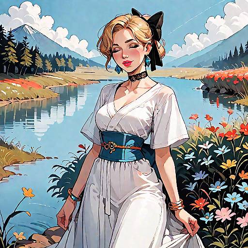 Smiling Anime Girl in Long Dress