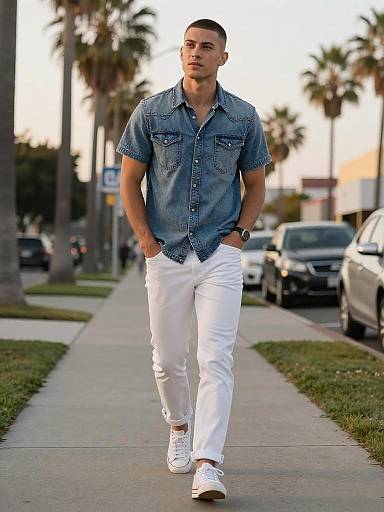 Golden-Hour Young Man Denim Stroll
