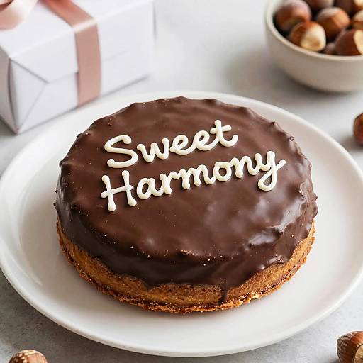 Photograph of a chocolate cake with a glossy dark chocolate frosting, 