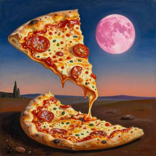 Surreal Dalí-Inspired Pizza Moon Painting