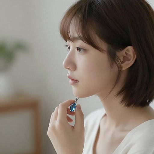 Young Woman Holding Blue Crystal Pendant