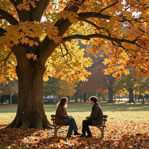 Autumn Chat Under Oak Tree