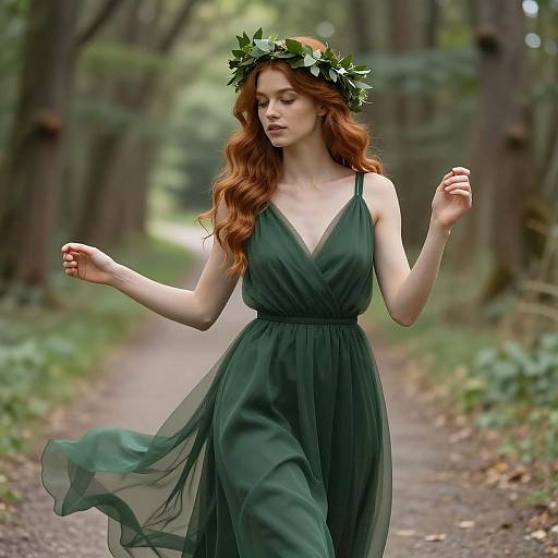 Serene Young Woman in Green Fairy Dress