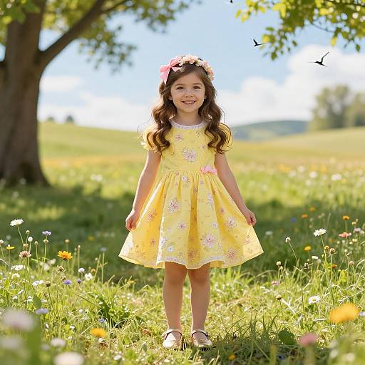 Joyful Girl in Sunny Floral Meadow