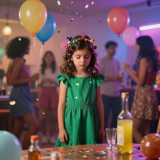 Somber Girl Amidst Festive Party