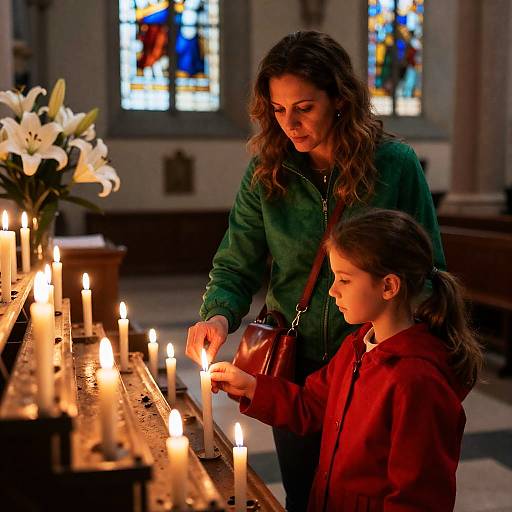 Candlelit Moment in Church Interior