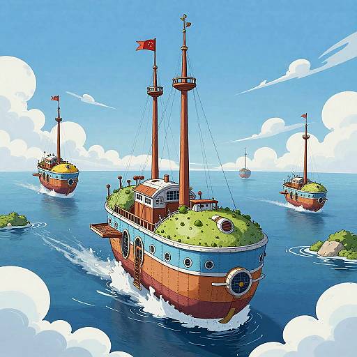 Fantasy Airships in MSPaint Style