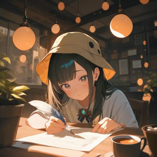 Manga Illustration of a Young Writer