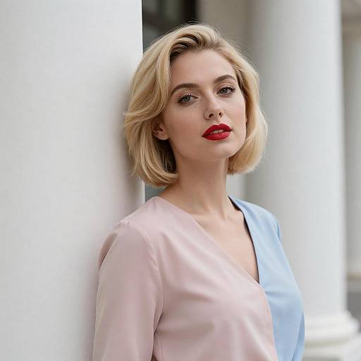 Stylish Blonde Woman Against White Wall