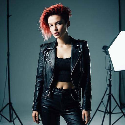 Woman with Skin Fade Hairstyle in Leather Outfit