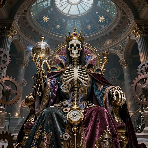 Jeweled Skeleton Monarch in Baroque Horologium