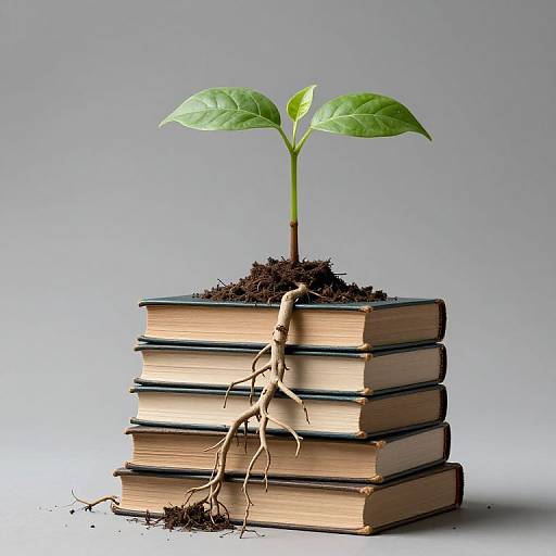 Sapling Growing from Ancient Books