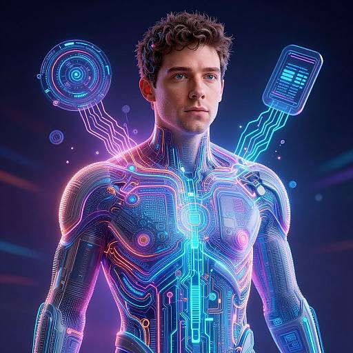 Surreal Cyberpunk AI Human Fusion