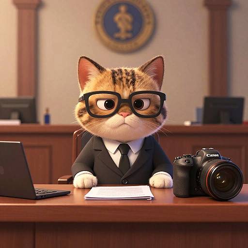 Animated Cat Lawyer in Courtroom