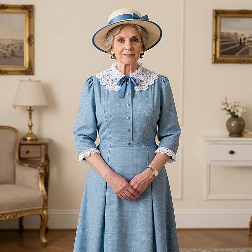 Old Woman in Blue Dress Costume