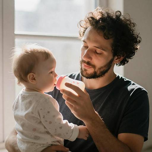 Father and Baby in Sunlit Room