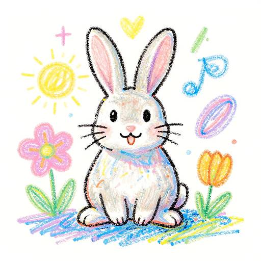 Whimsical Pastel Rabbits in Basquiat Style