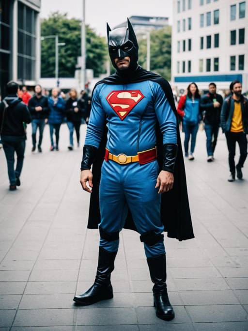 Man Wearing Mashup Superhero Costume on City Street