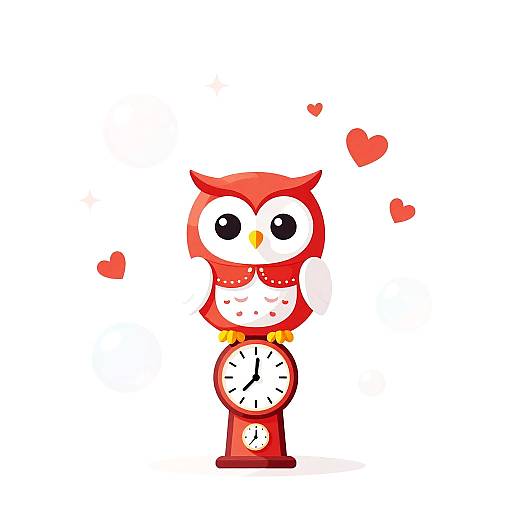 Cute Cartoon Red Owl on Clocktower