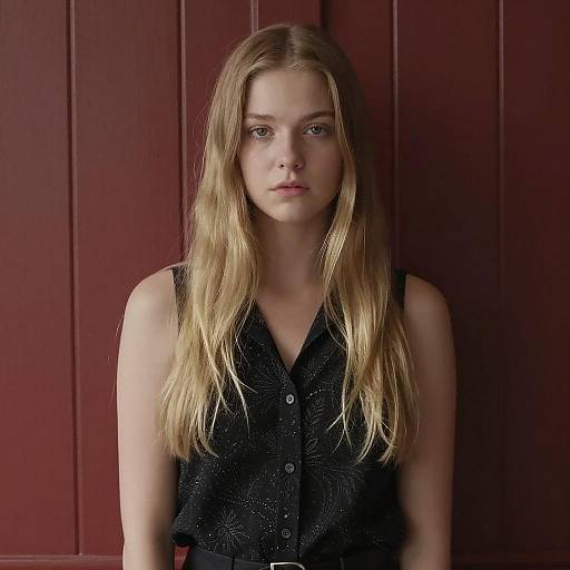 Portrait of Blonde Woman with Black Blouse
