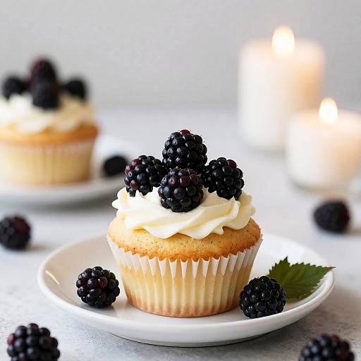 Blackberry Cupcake Still Life with Candle