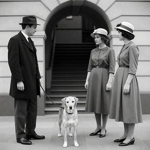 Vintage Portrait: Three People and a Dog