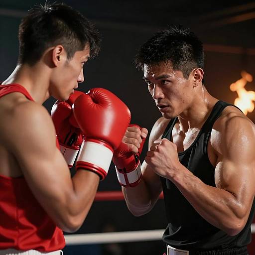 Intense Boxing Match in Dim Lighting