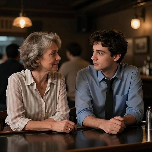 Dimly Lit Bar: Woman and Young Man