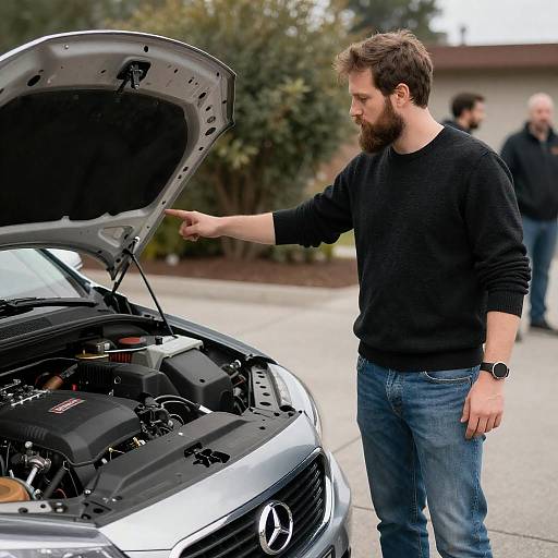 Bearded Man by Car Engine Photo