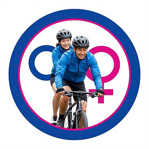 Happy Couple Biking Together in Helmets