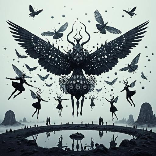 Surreal Winged Humanoids Ritual Dance