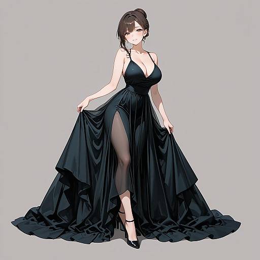 Elegant Woman in Black Evening Dress