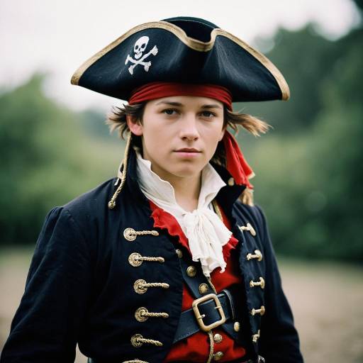 Young Boy in Red Pirate Costume Outdoors