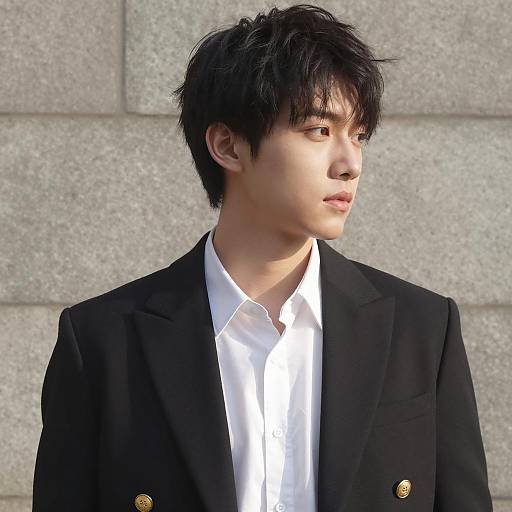 Stylish Man in Blazer Against Stone Wall