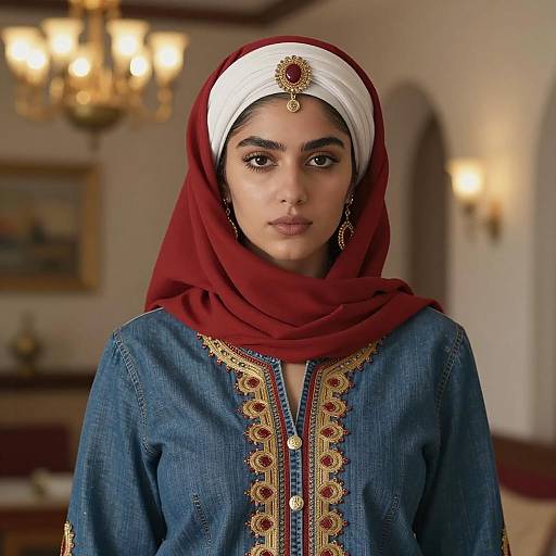 Middle Eastern Woman in Traditional Denim Costume